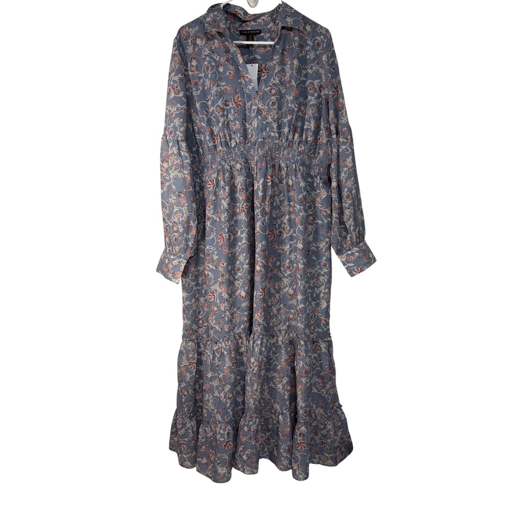 A Pea in the Pod Floral Paisley Smocked Maternity Maxi Dress Blue L NEW